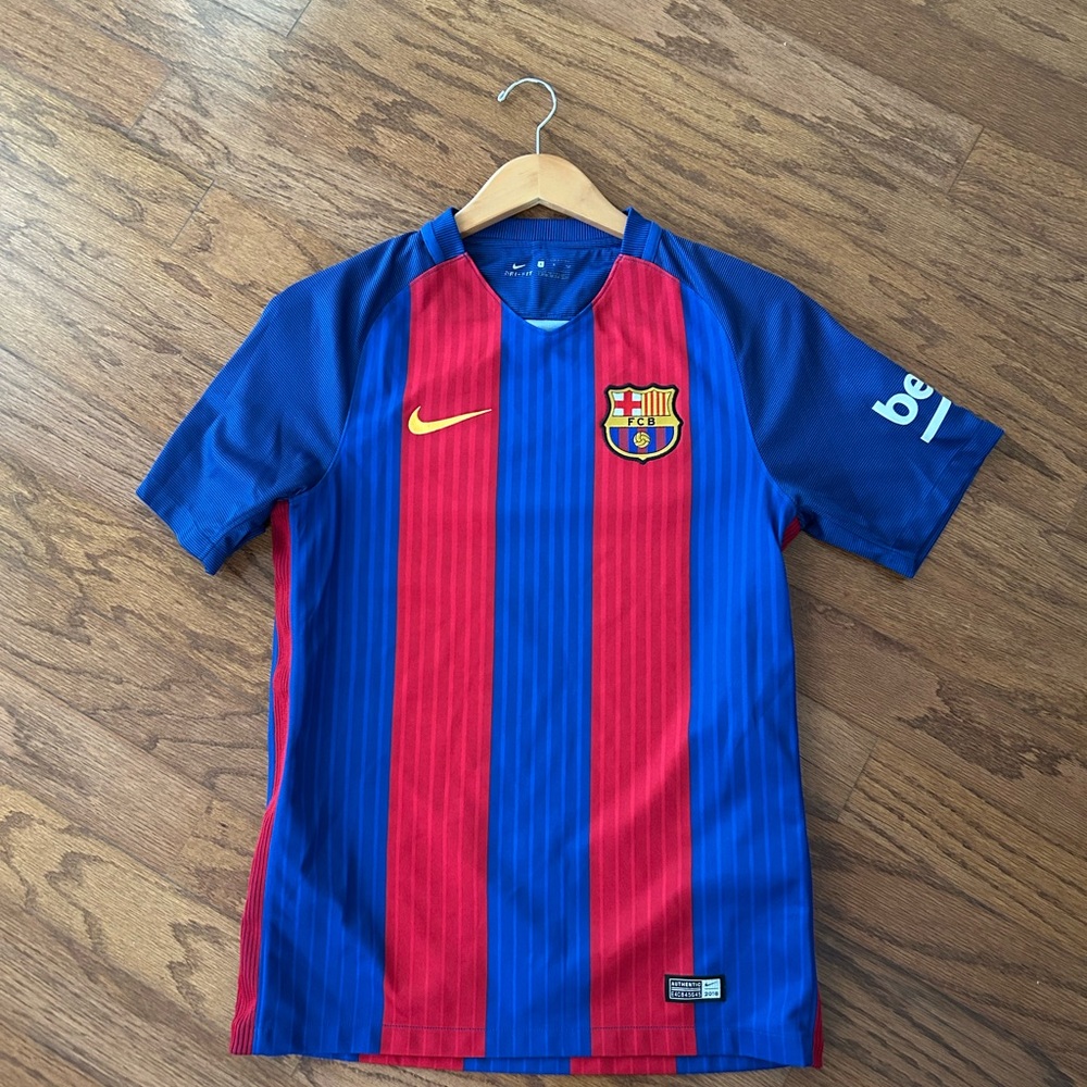Nike Kids Barcelona Striped Blue and Red Soccer Jersey